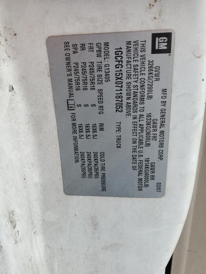 2007 Chevrolet Express G1500 VIN: 1GCFG15X071187052 Lot: 80144285