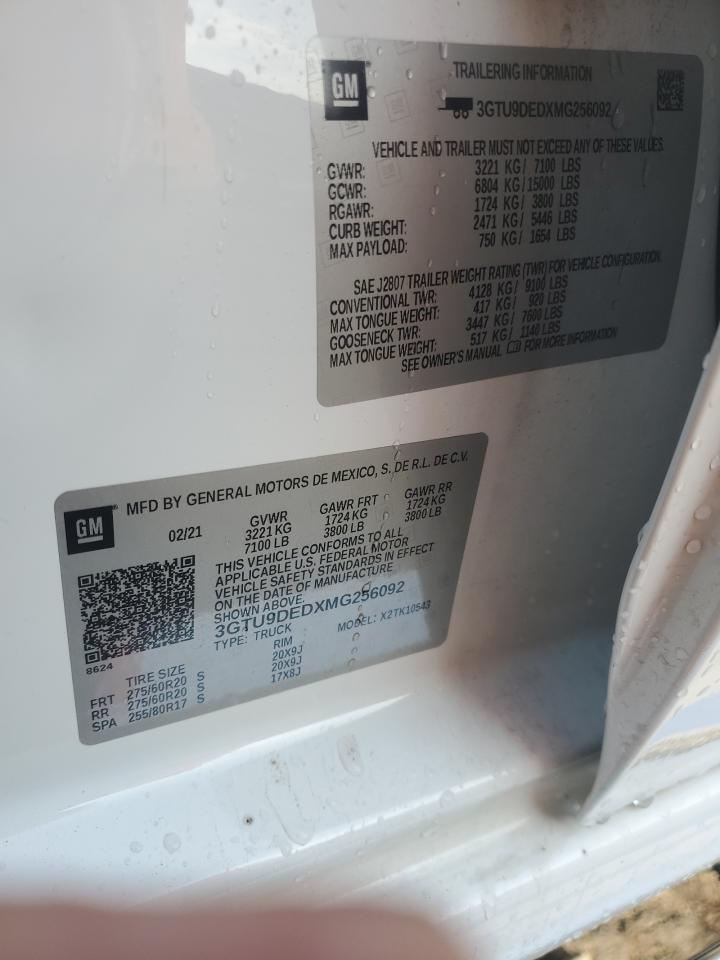 2021 GMC Sierra K1500 Slt VIN: 3GTU9DEDXMG256092 Lot: 71601015