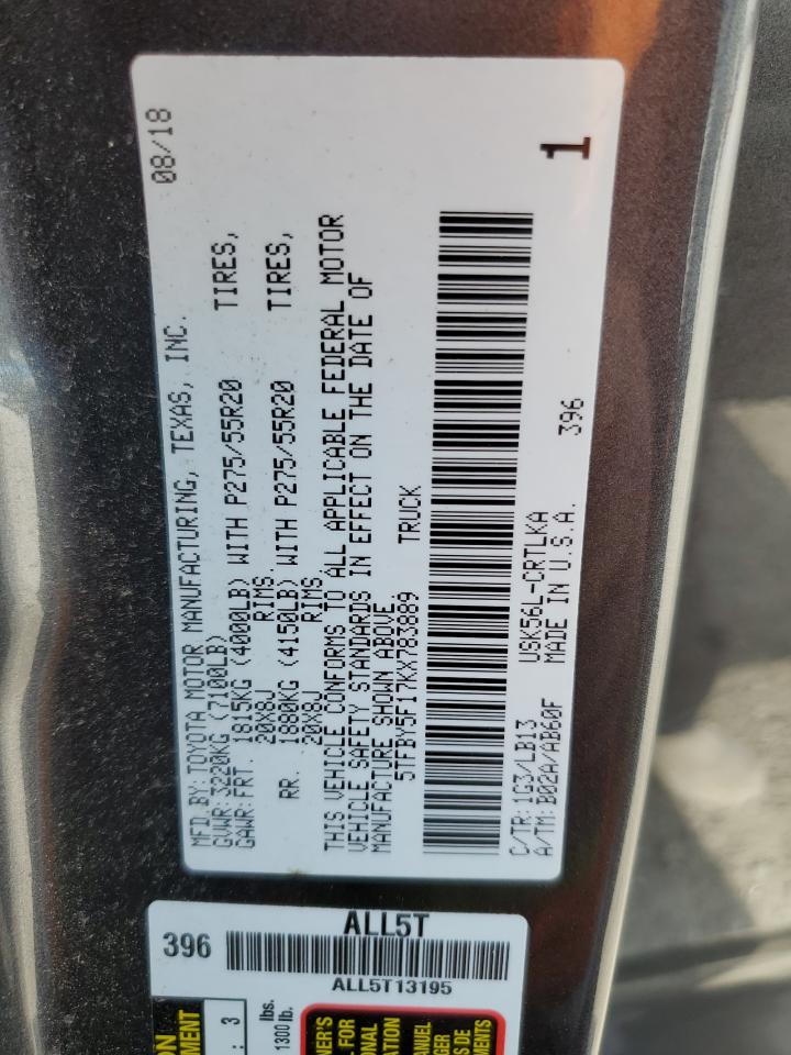 2019 Toyota Tundra Double Cab Limited VIN: 5TFBY5F17KX783889 Lot: 80808805