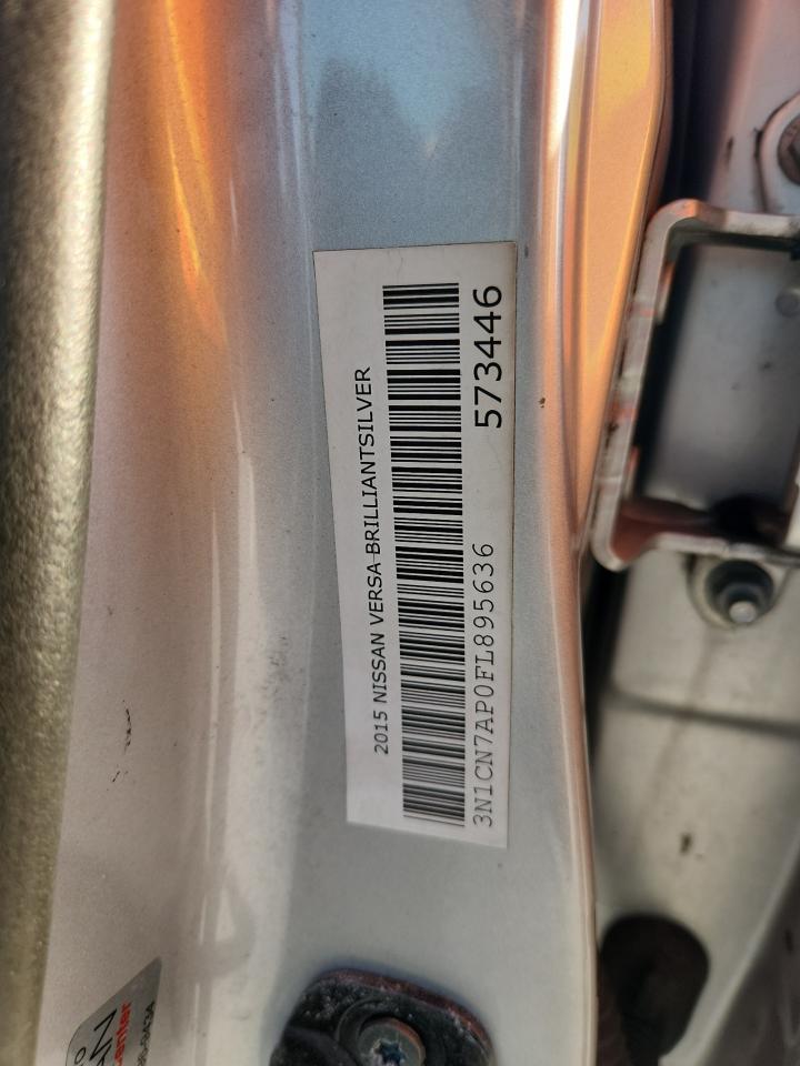 2015 Nissan Versa S VIN: 3N1CN7AP0FL895636 Lot: 80451805