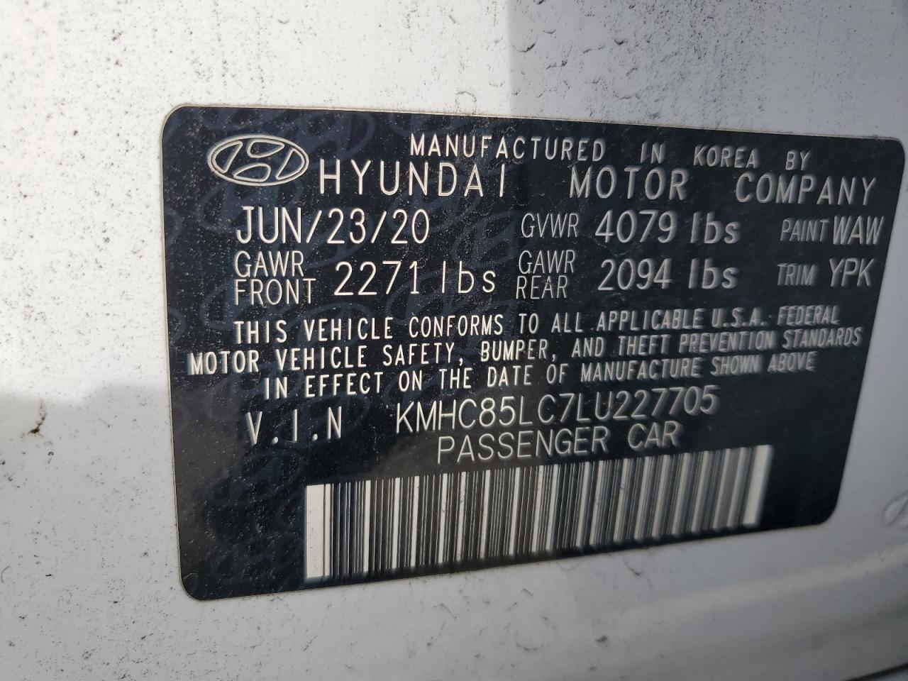 2020 Hyundai Ioniq Sel VIN: KMHC85LC7LU227705 Lot: 82037735