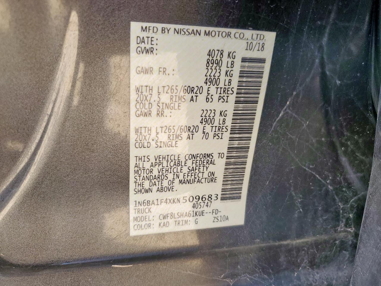2019 Nissan Titan Xd Sl VIN: 1N6BA1F4XKN509683 Lot: 80735995