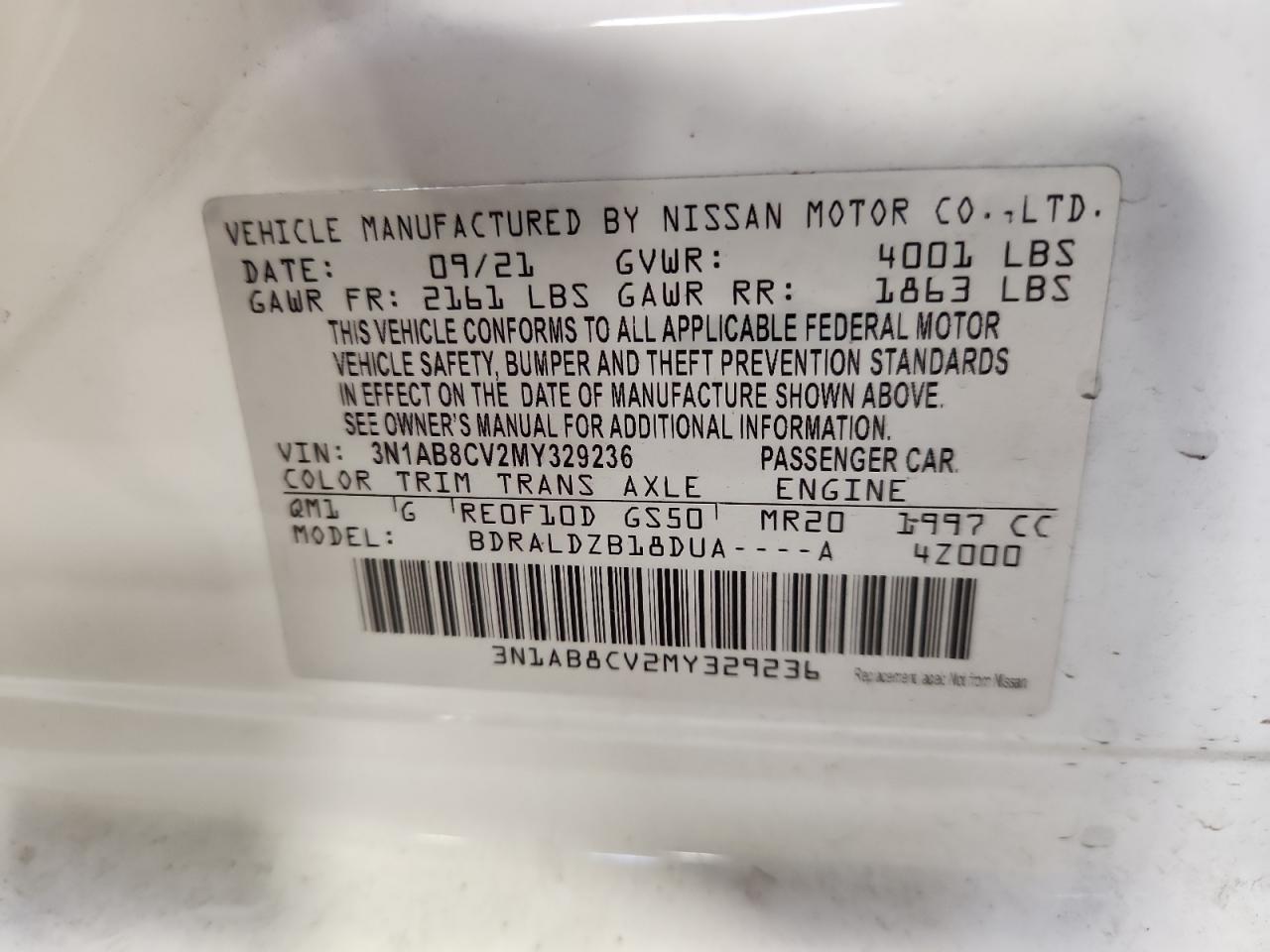 2021 Nissan Sentra Sv VIN: 3N1AB8CV2MY329236 Lot: 80207725