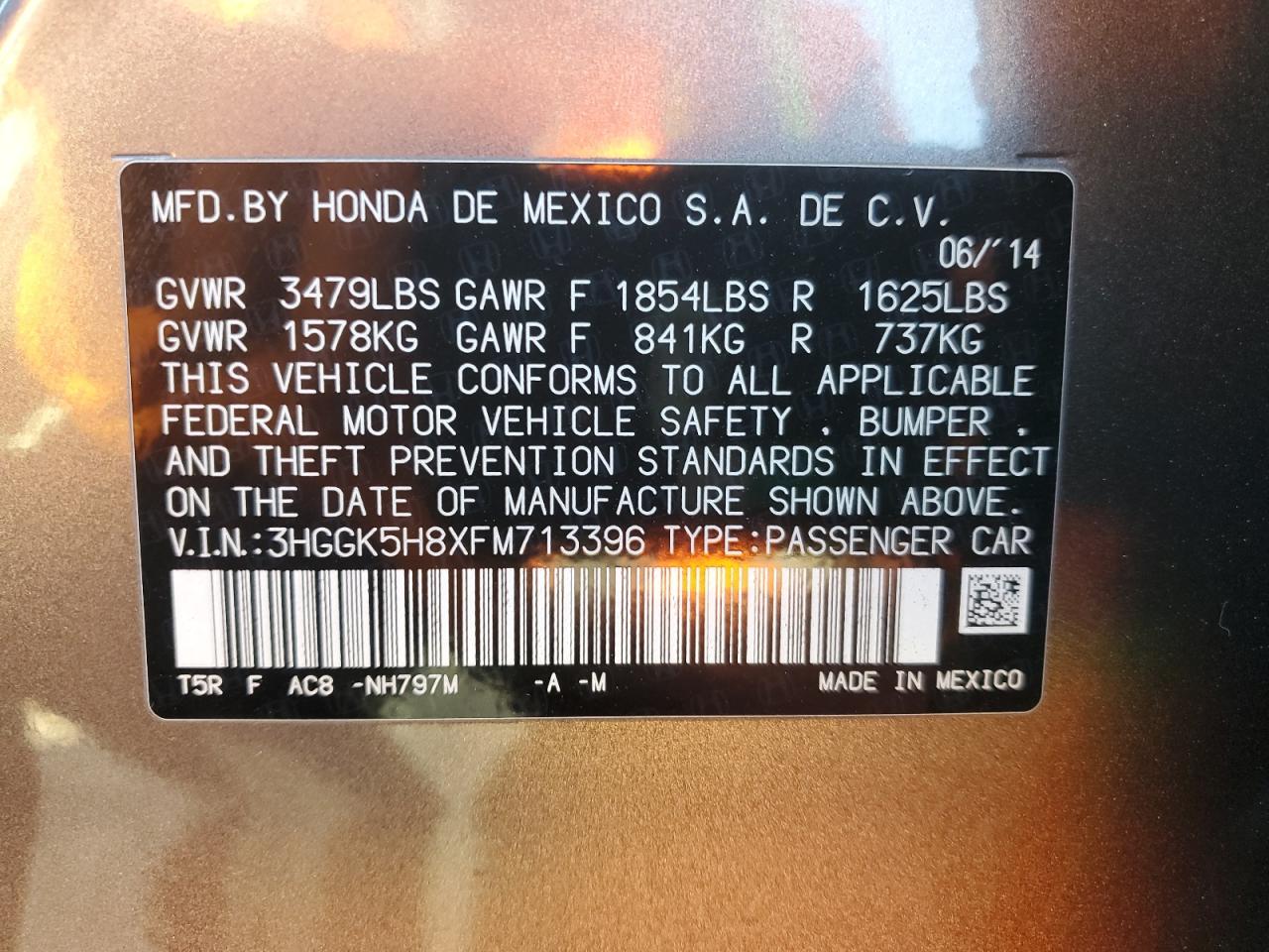 2015 Honda Fit Ex VIN: 3HGGK5H8XFM713396 Lot: 84287465