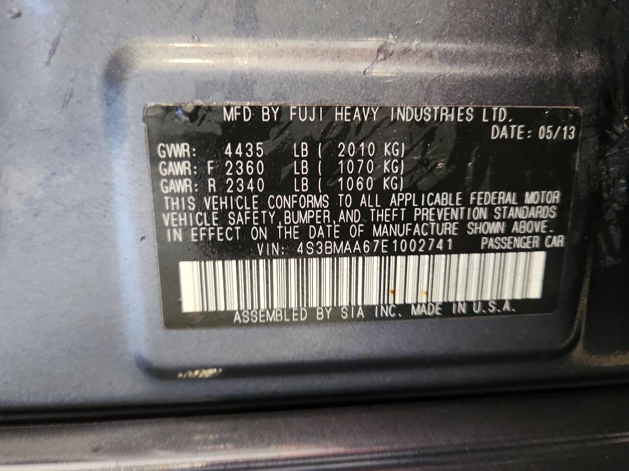 2014 Subaru Legacy 2.5I VIN: 4S3BMAA67E1002741 Lot: 80376785