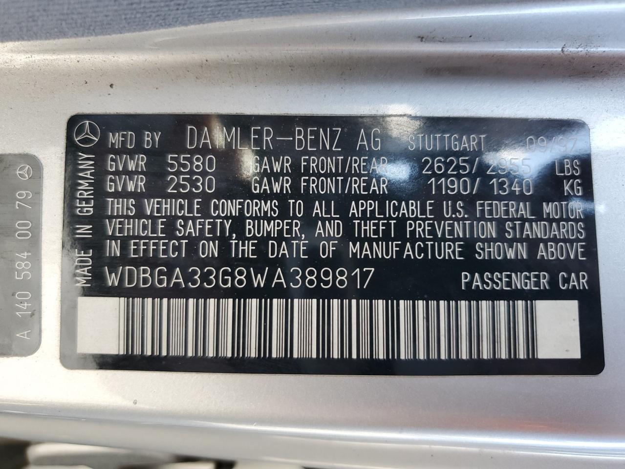 1998 Mercedes-Benz S 320 VIN: WDBGA33G8WA389817 Lot: 81879225