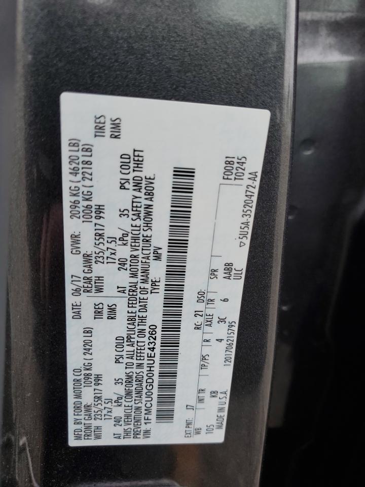 2017 Ford Escape Se VIN: 1FMCU0GD0HUE43260 Lot: 84012435