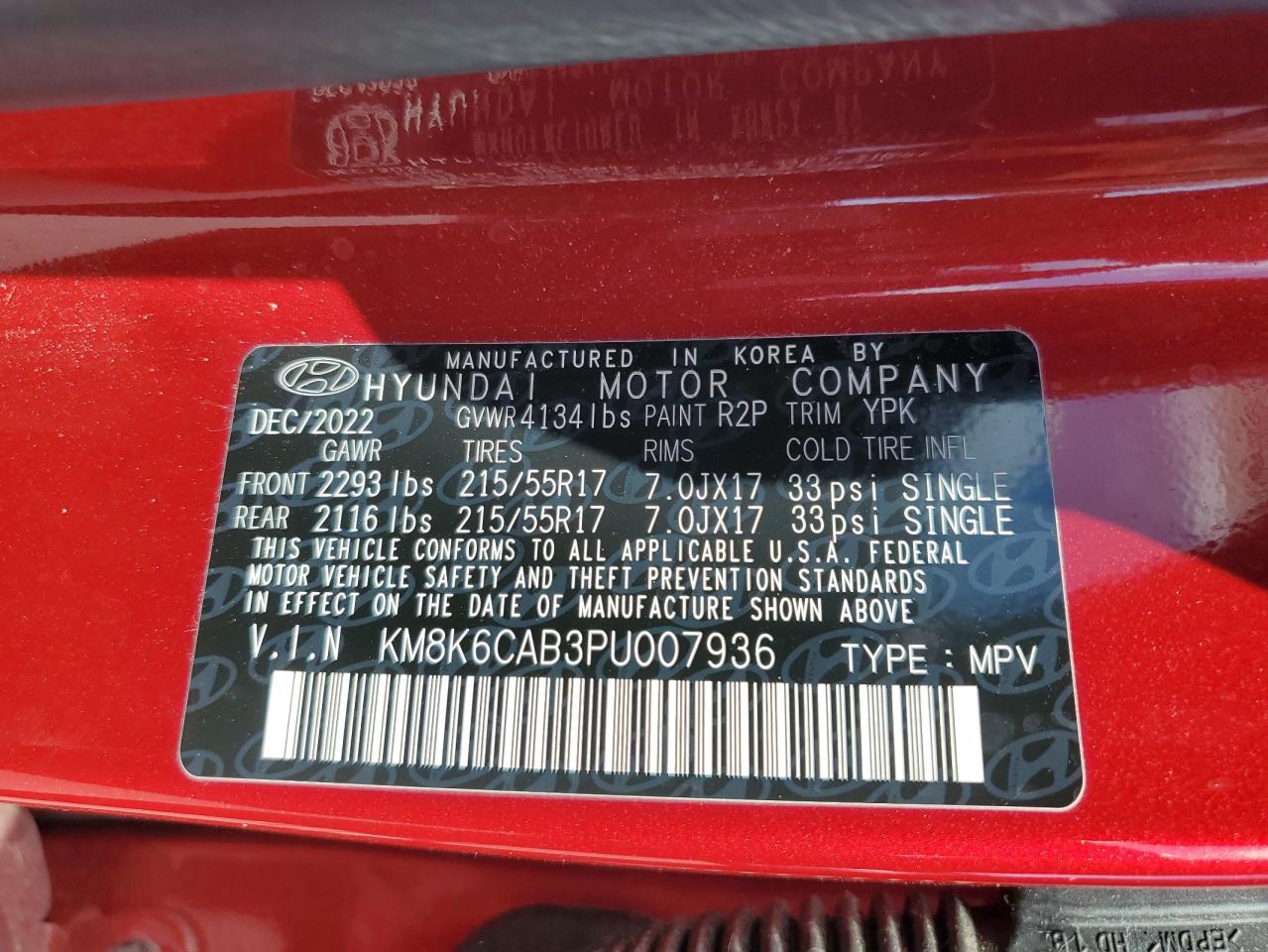 2023 Hyundai Kona Sel VIN: KM8K6CAB3PU007936 Lot: 84249995