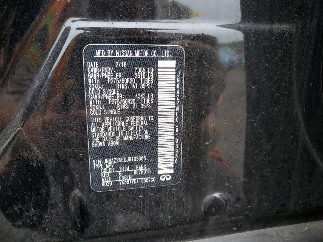 2018 Infiniti Qx80 Base VIN: JN8AZ2NE0J9193956 Lot: 81097485