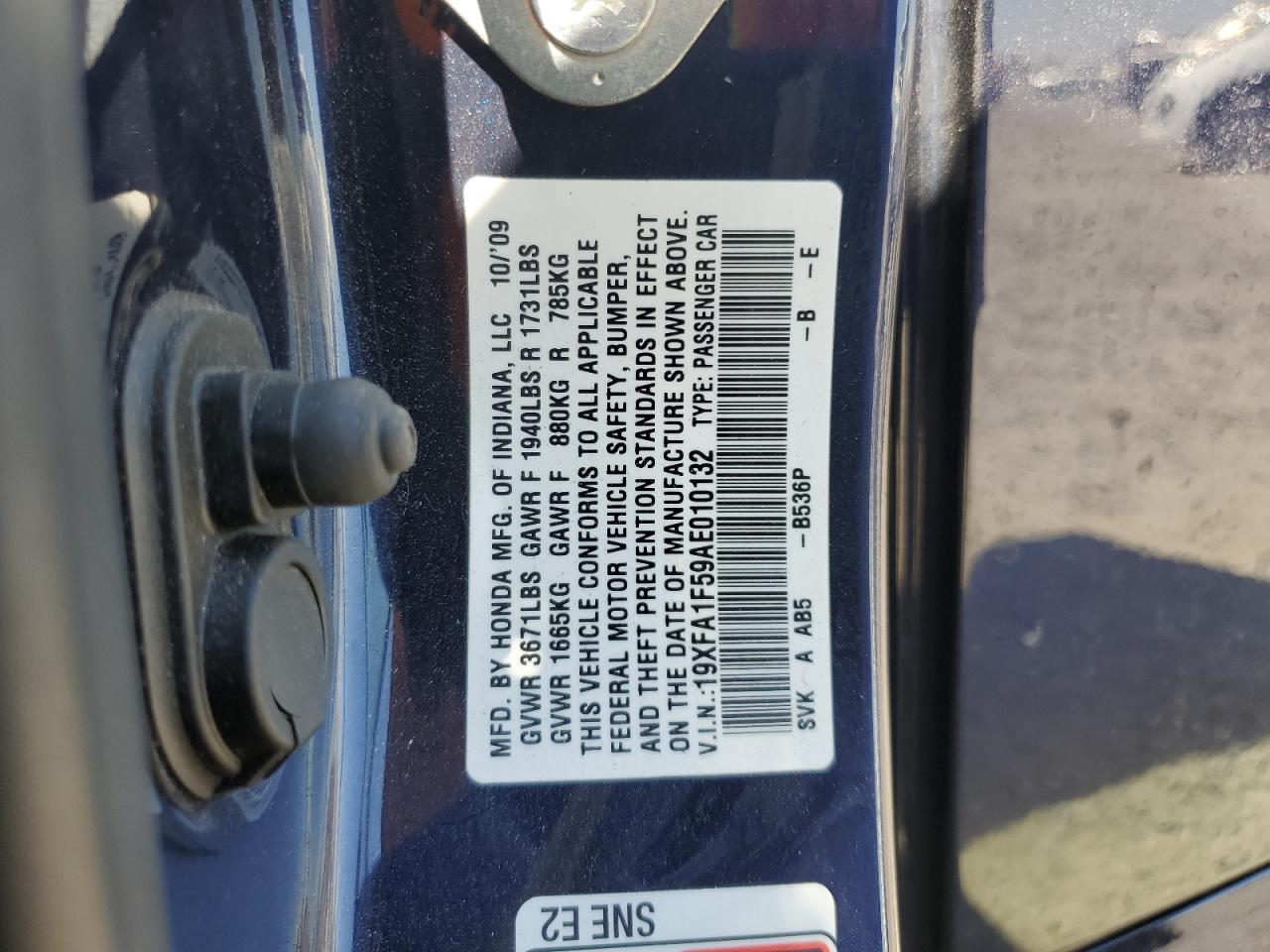 2010 Honda Civic Lx VIN: 19XFA1F59AE010132 Lot: 80722305