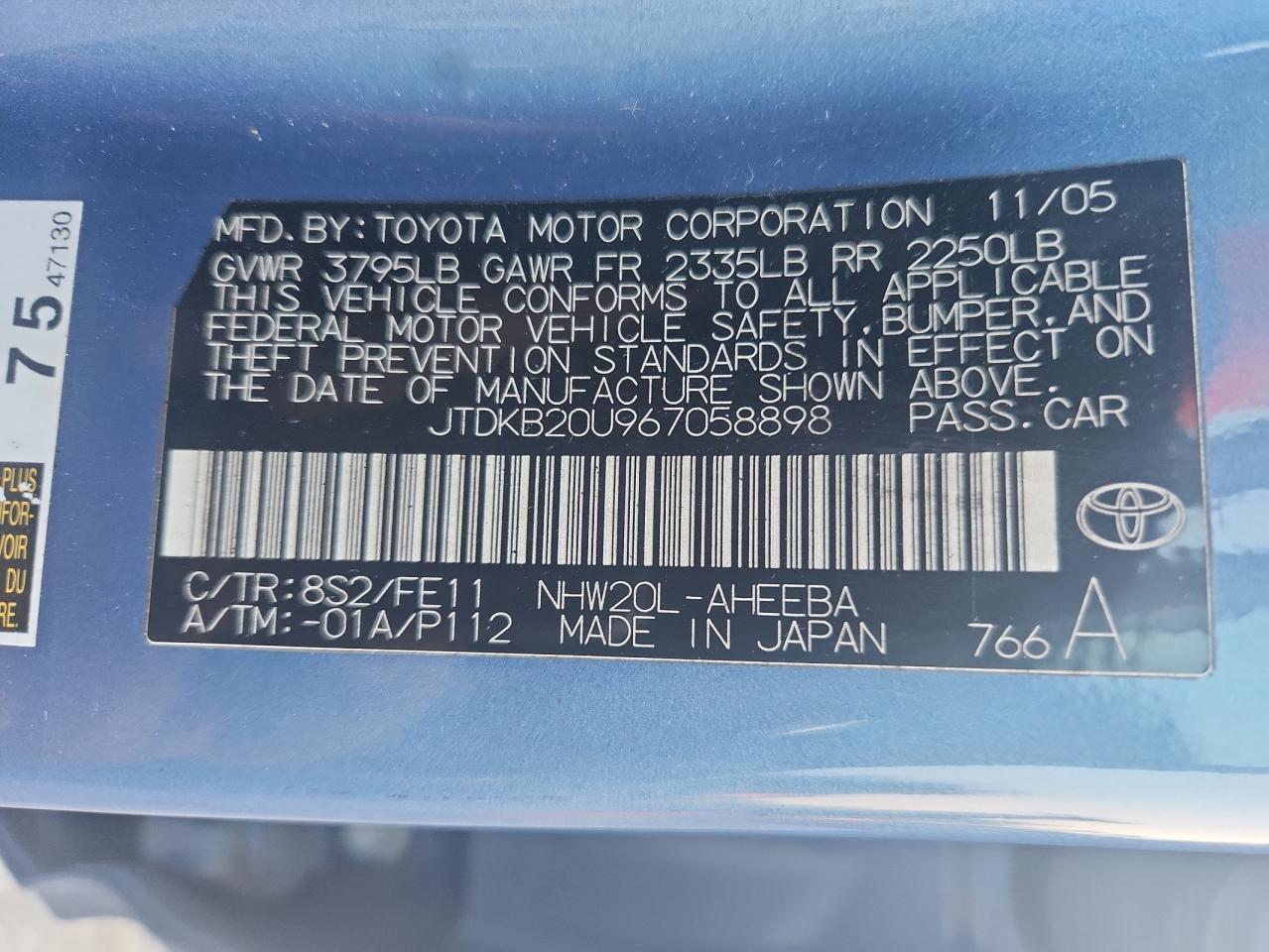 2006 Toyota Prius VIN: JTDKB20U967058898 Lot: 80469535