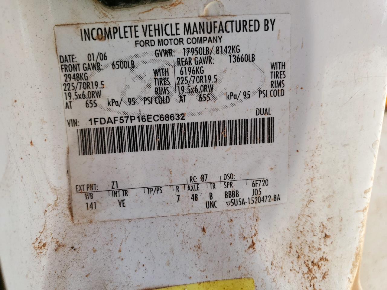 2006 Ford F550 Super Duty VIN: 1FDAF57P16EC68632 Lot: 81611125