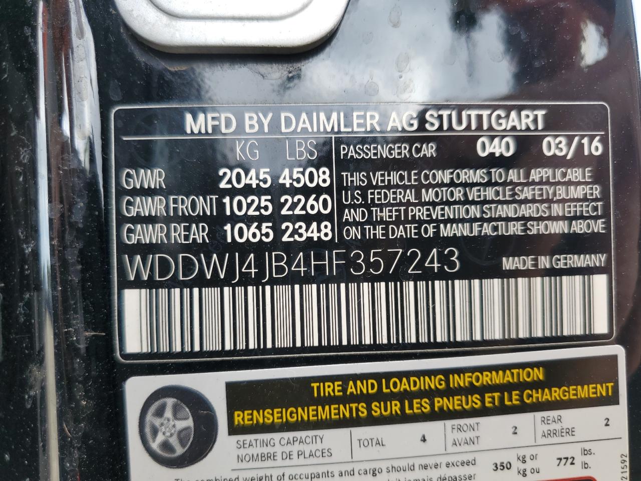 2017 Mercedes-Benz C 300 VIN: WDDWJ4JB4HF357243 Lot: 84738705