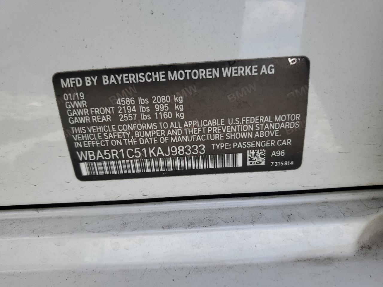 2019 BMW 330I VIN: WBA5R1C51KAJ98333 Lot: 80687105