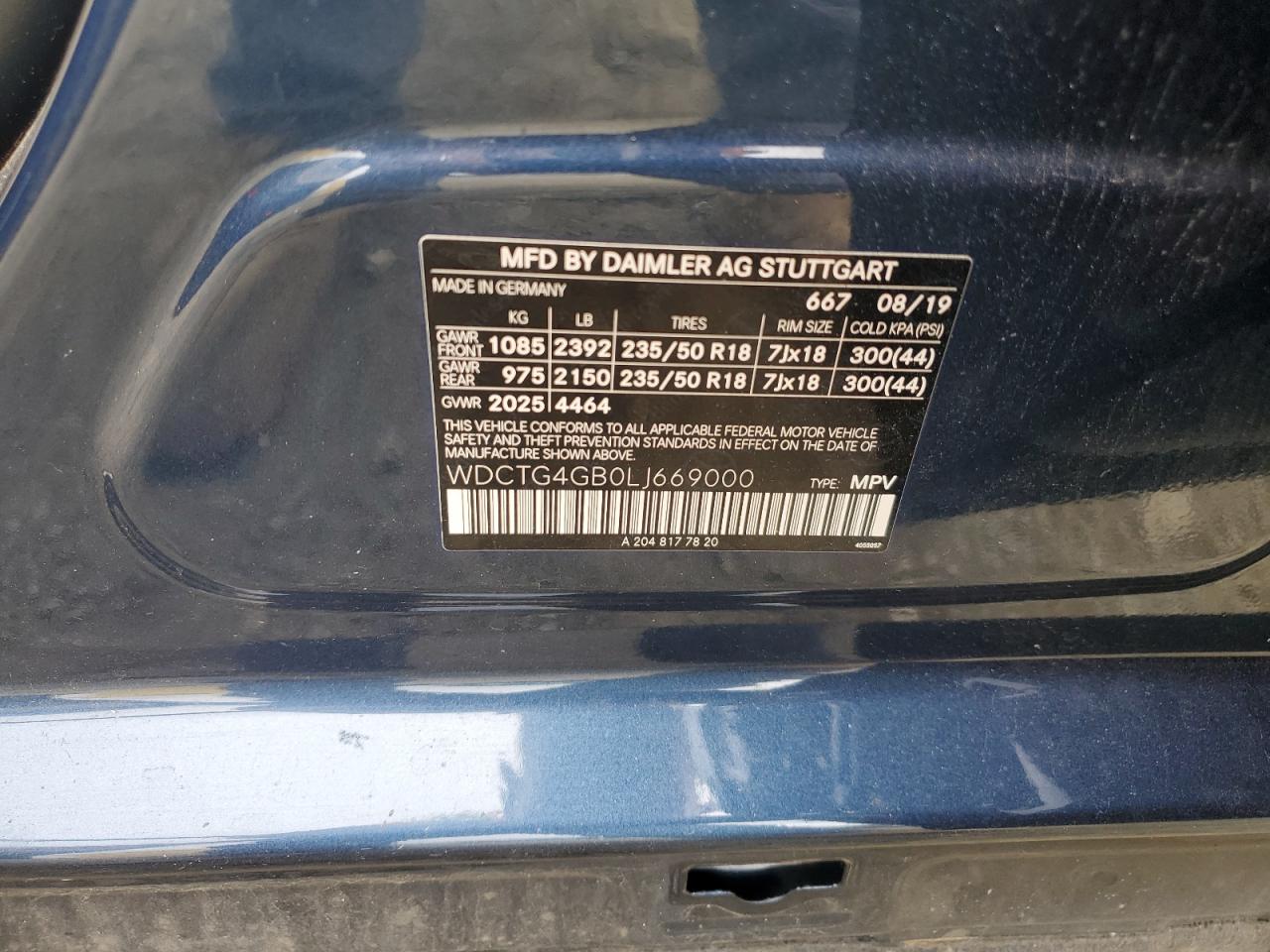 2020 Mercedes-Benz Gla 250 4Matic VIN: WDCTG4GB0LJ669000 Lot: 83800795