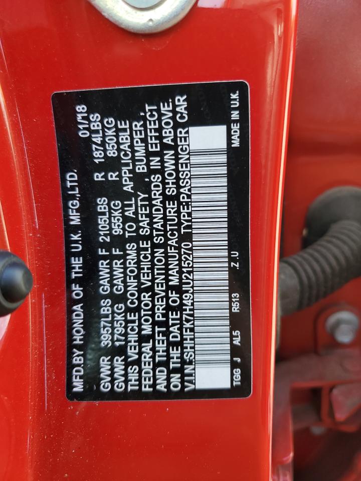 2018 Honda Civic Sport VIN: SHHFK7H49JU215270 Lot: 81263285
