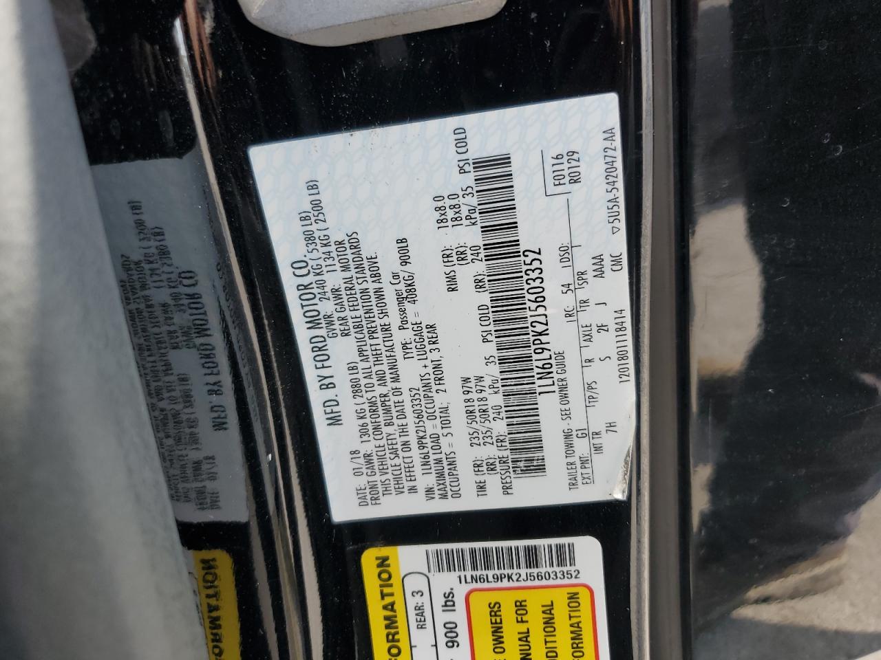 2018 Lincoln Continental Premiere VIN: 1LN6L9PK2J5603352 Lot: 80663765