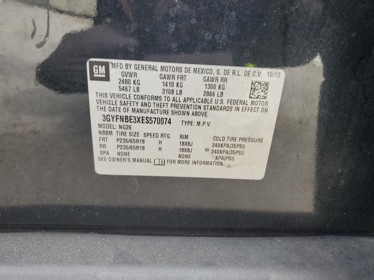 2014 Cadillac Srx Luxury Collection VIN: 3GYFNBE3XES570074 Lot: 81138095