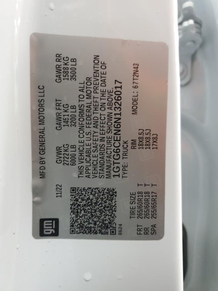 2022 GMC Canyon Elevation VIN: 1GTG6CEN6N1326017 Lot: 81273505