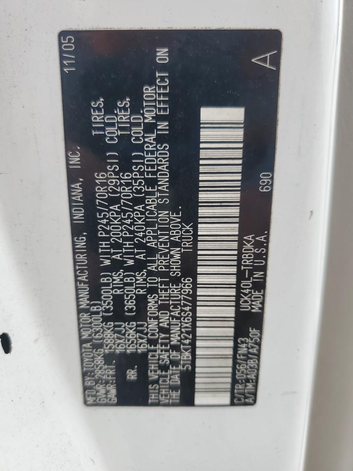 2006 Toyota Tundra VIN: 5TBKT421X6S477966 Lot: 83853285