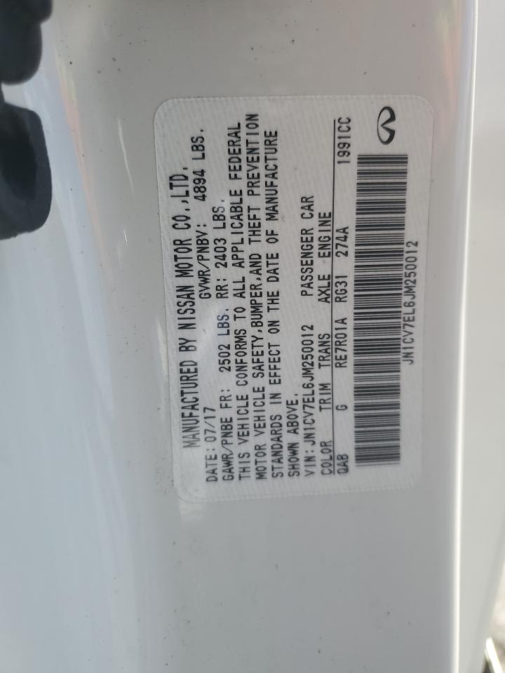 2018 Infiniti Q60 Pure VIN: JN1CV7EL6JM250012 Lot: 84615875