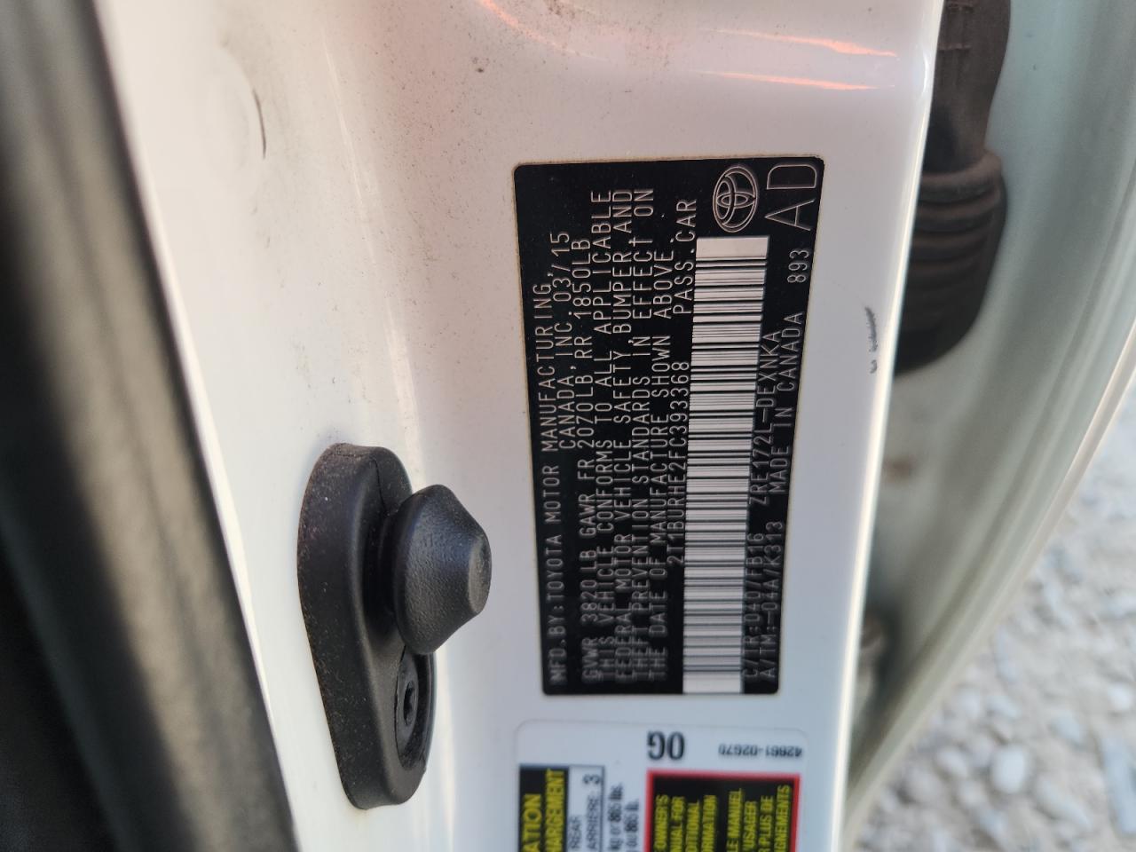 2015 Toyota Corolla L VIN: 2T1BURHE2FC393368 Lot: 81201965