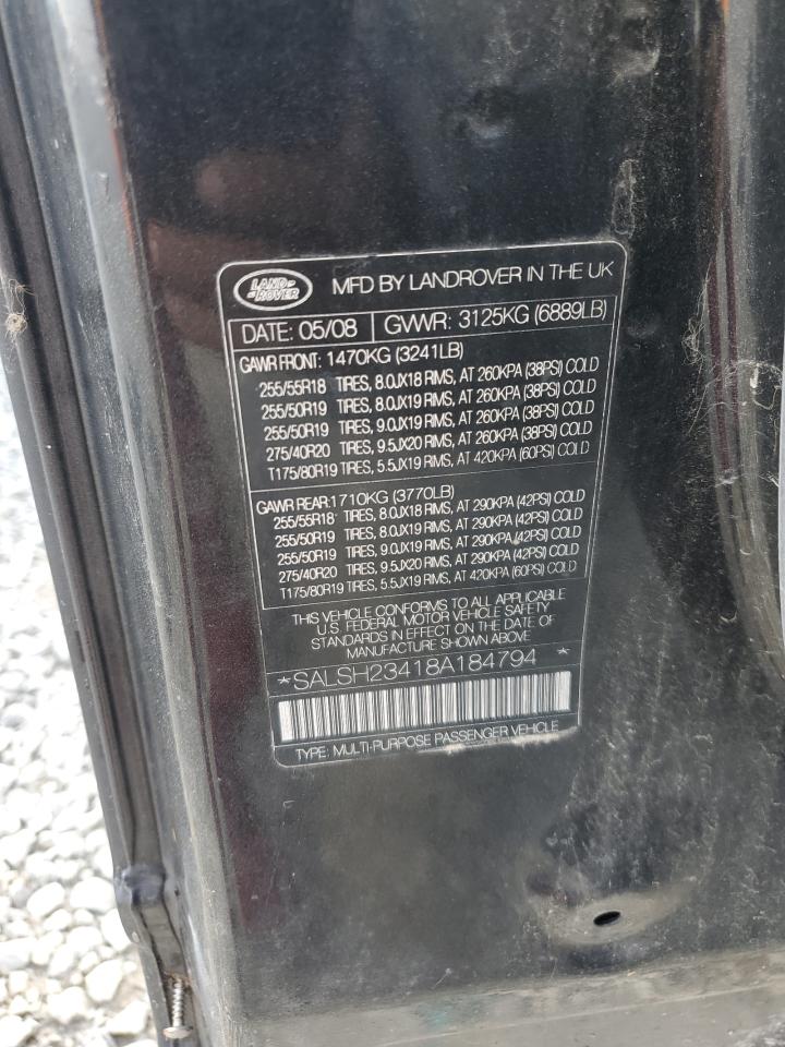 2008 Land Rover Range Rover Sport Supercharged VIN: SALSH23418A184794 Lot: 71979695