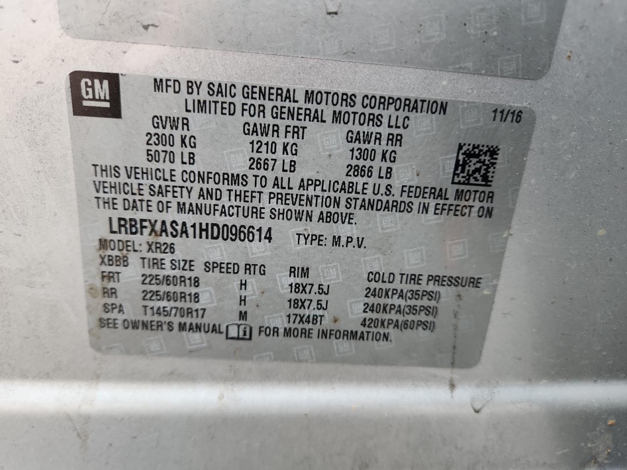 2017 Buick Envision Preferred VIN: LRBFXASA1HD096614 Lot: 83793305