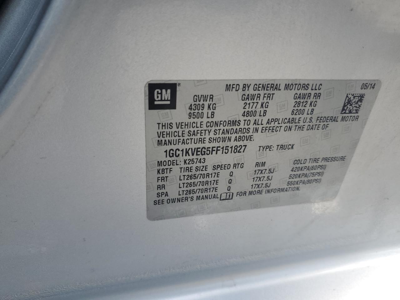 2015 Chevrolet Silverado K2500 Heavy Duty Lt VIN: 1GC1KVEG5FF151827 Lot: 81093615