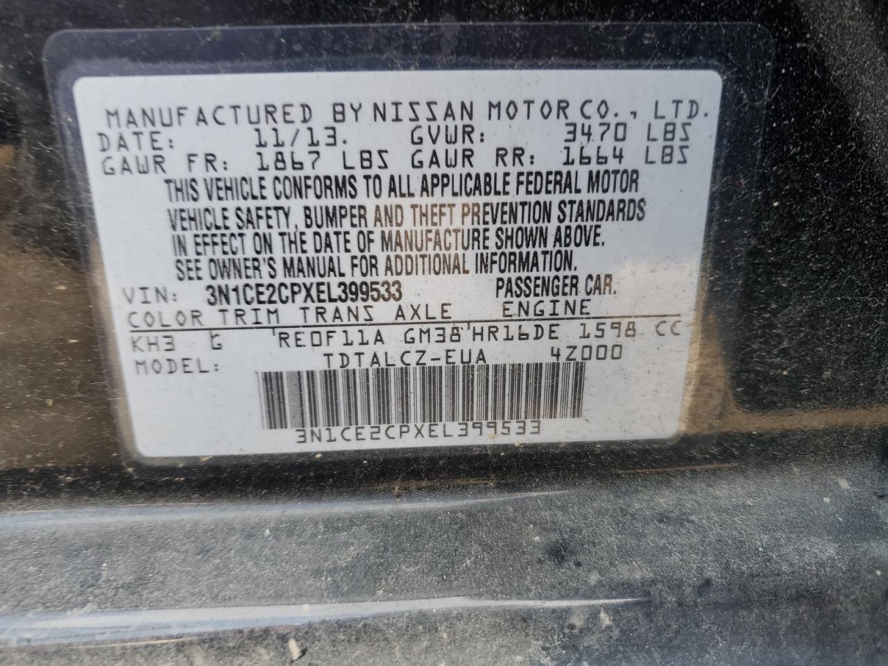 2014 Nissan Versa Note S VIN: 3N1CE2CPXEL399533 Lot: 83945045