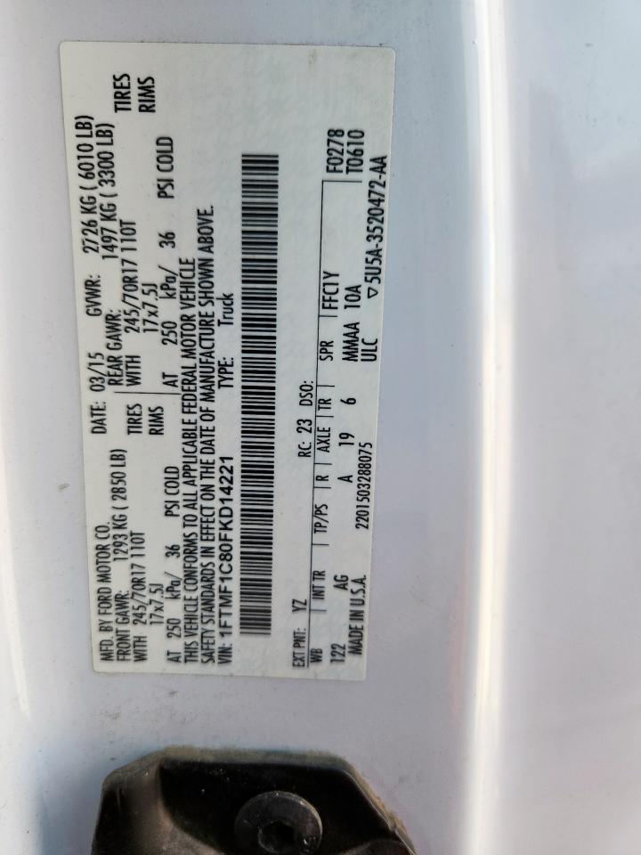 2015 Ford F150 VIN: 1FTMF1C80FKD14221 Lot: 82102065