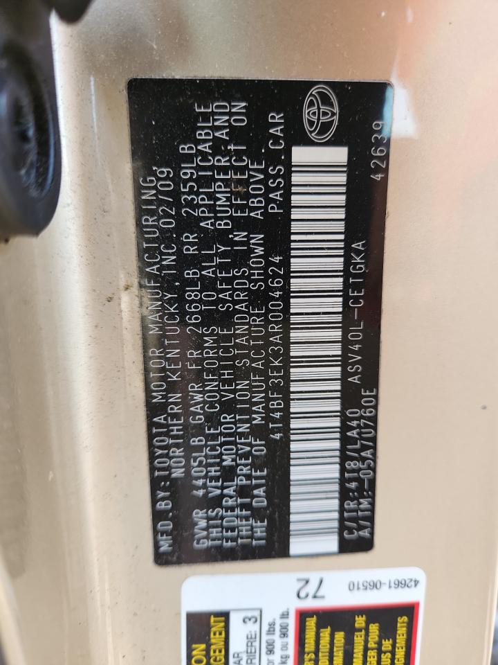 2010 Toyota Camry Base VIN: 4T4BF3EK3AR004624 Lot: 84578635