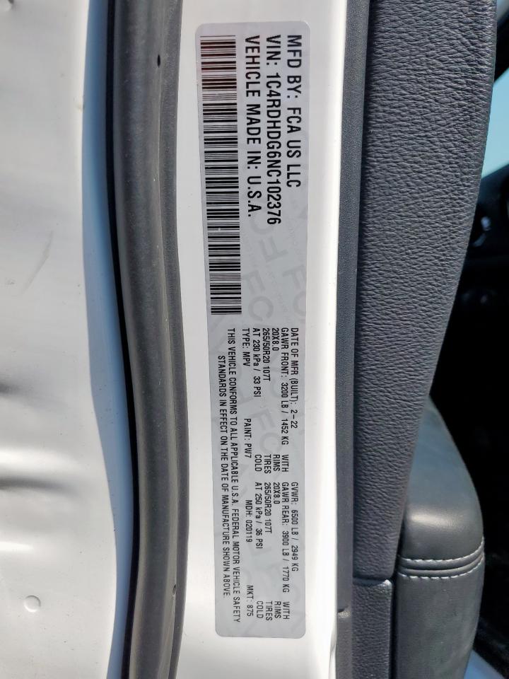 2022 Dodge Durango Gt VIN: 1C4RDHDG6NC102376 Lot: 71308505