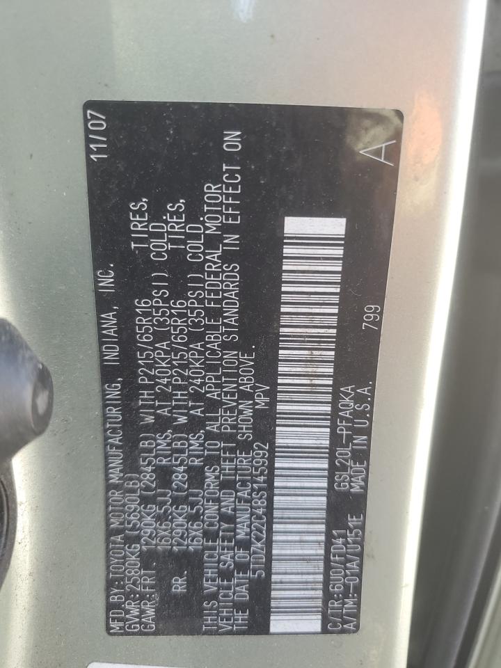 2008 Toyota Sienna Xle VIN: 5TDZK22C48S145992 Lot: 81161425