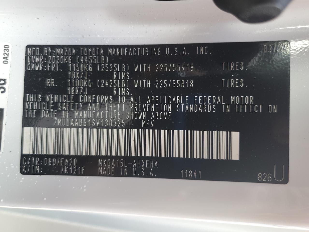 2025 Toyota Corolla Cross Xle VIN: 7MUDAABG1SV130325 Lot: 69386555