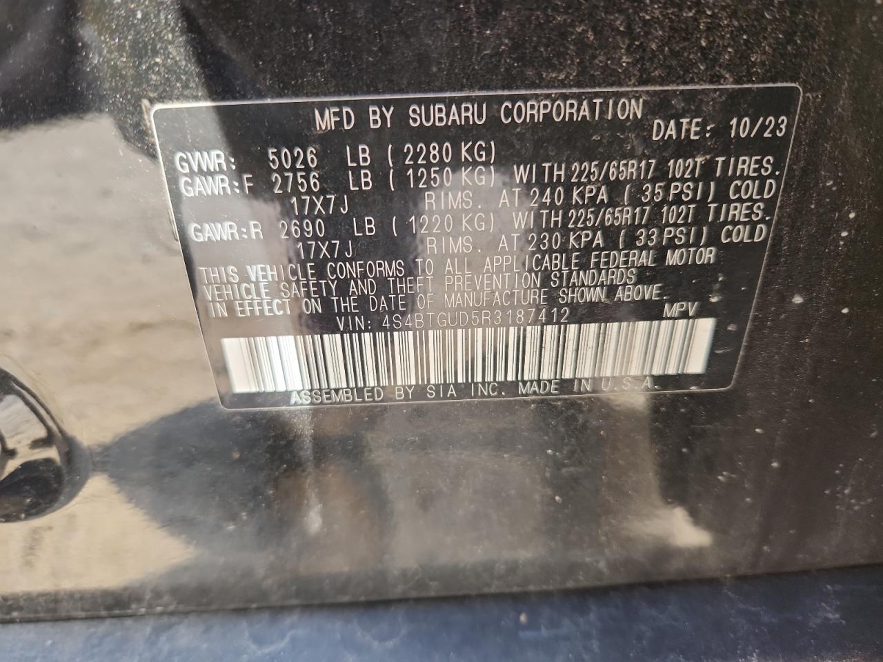 2024 Subaru Outback Wilderness VIN: 4S4BTGUD5R3187412 Lot: 71992005