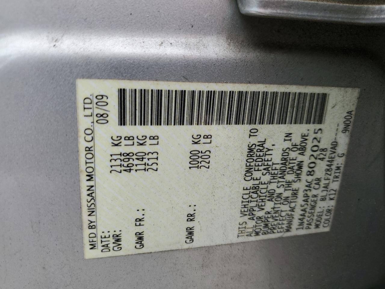 2010 Nissan Maxima S VIN: 1N4AA5AP3AC802025 Lot: 84403705