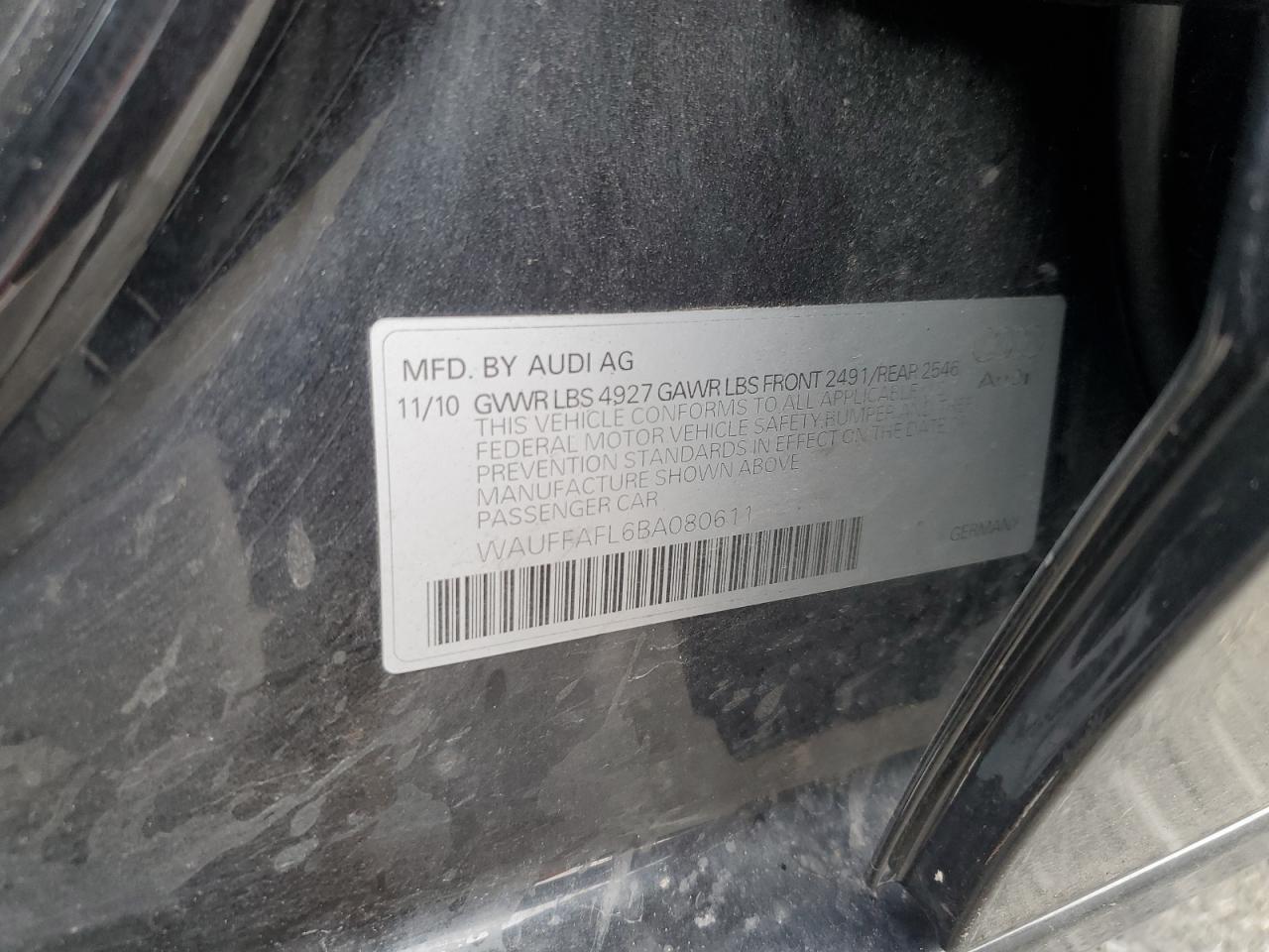 2011 Audi A4 Premium Plus VIN: WAUFFAFL6BA080611 Lot: 83792885