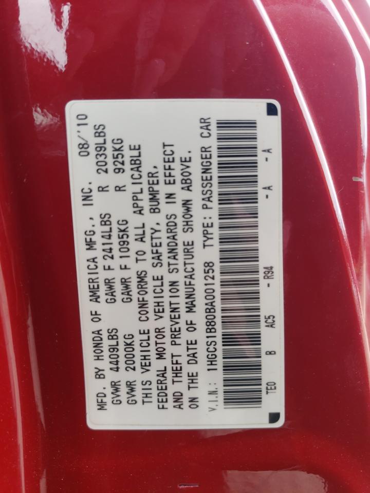 2011 Honda Accord Exl VIN: 1HGCS1B80BA001258 Lot: 80657385