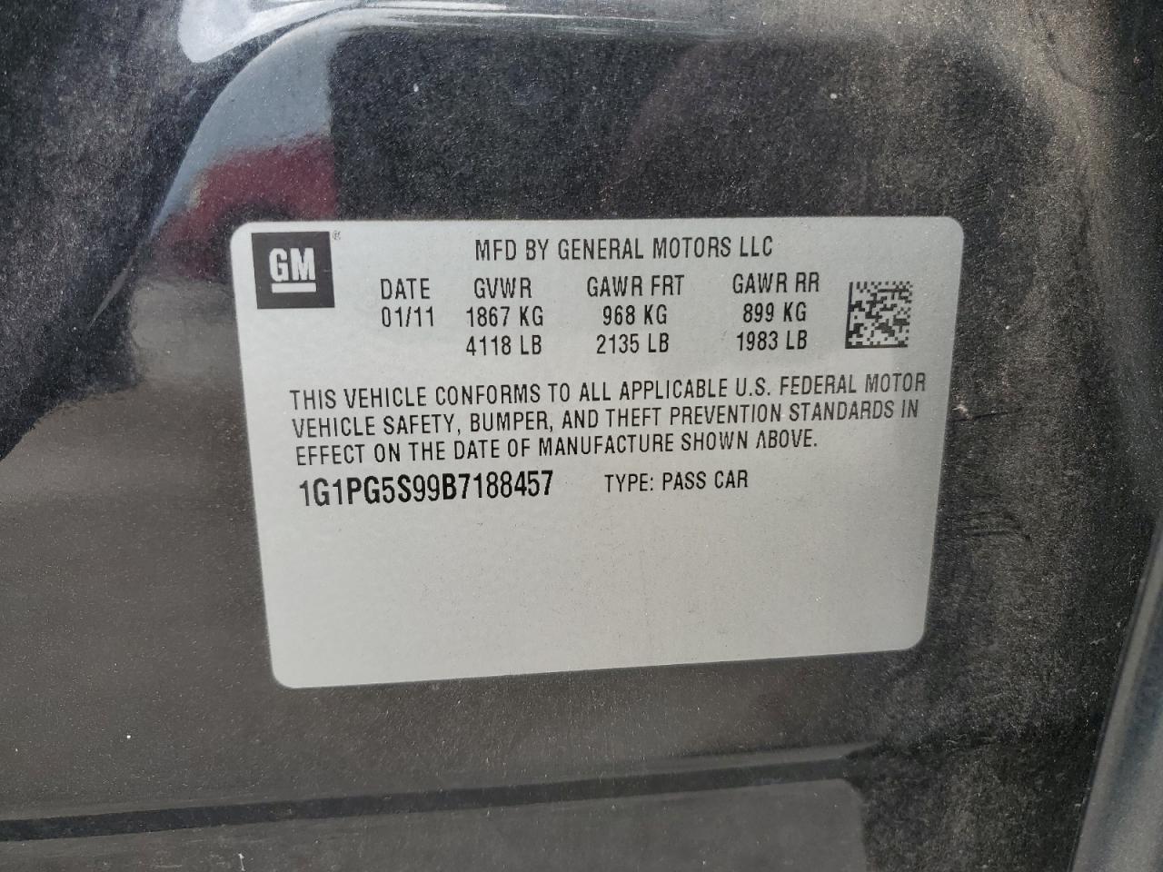 2011 Chevrolet Cruze Lt VIN: 1G1PG5S99B7188457 Lot: 84454395