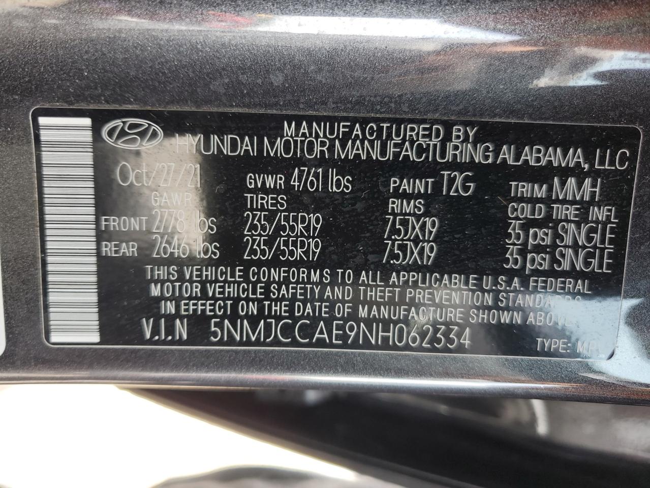 2022 Hyundai Tucson Sel VIN: 5NMJCCAE9NH062334 Lot: 83770005