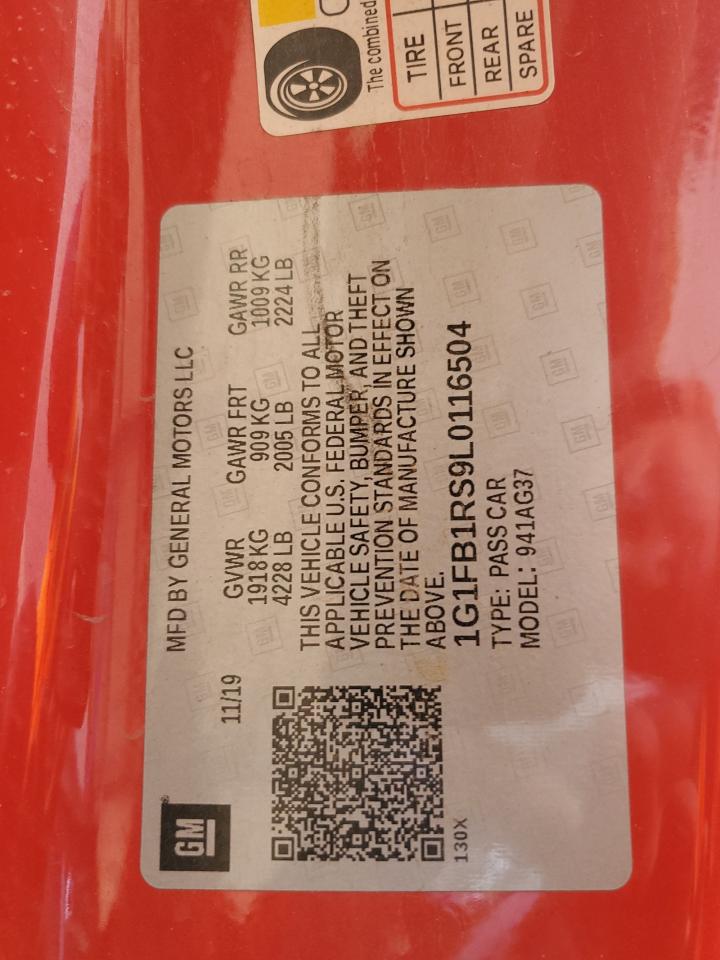 2020 Chevrolet Camaro Ls VIN: 1G1FB1RS9L0116504 Lot: 81791205