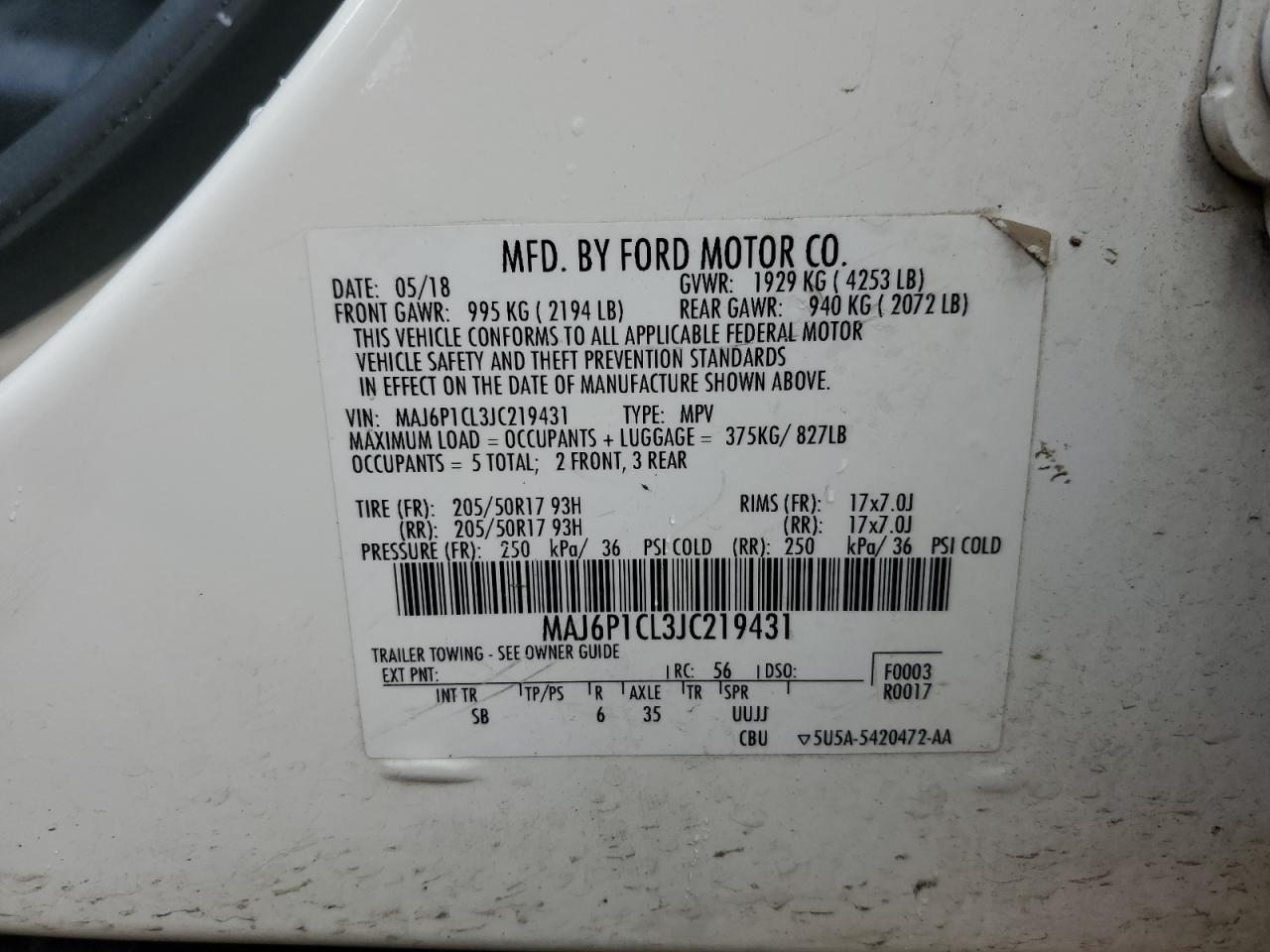 2018 Ford Ecosport Ses VIN: MAJ6P1CL3JC219431 Lot: 81206845