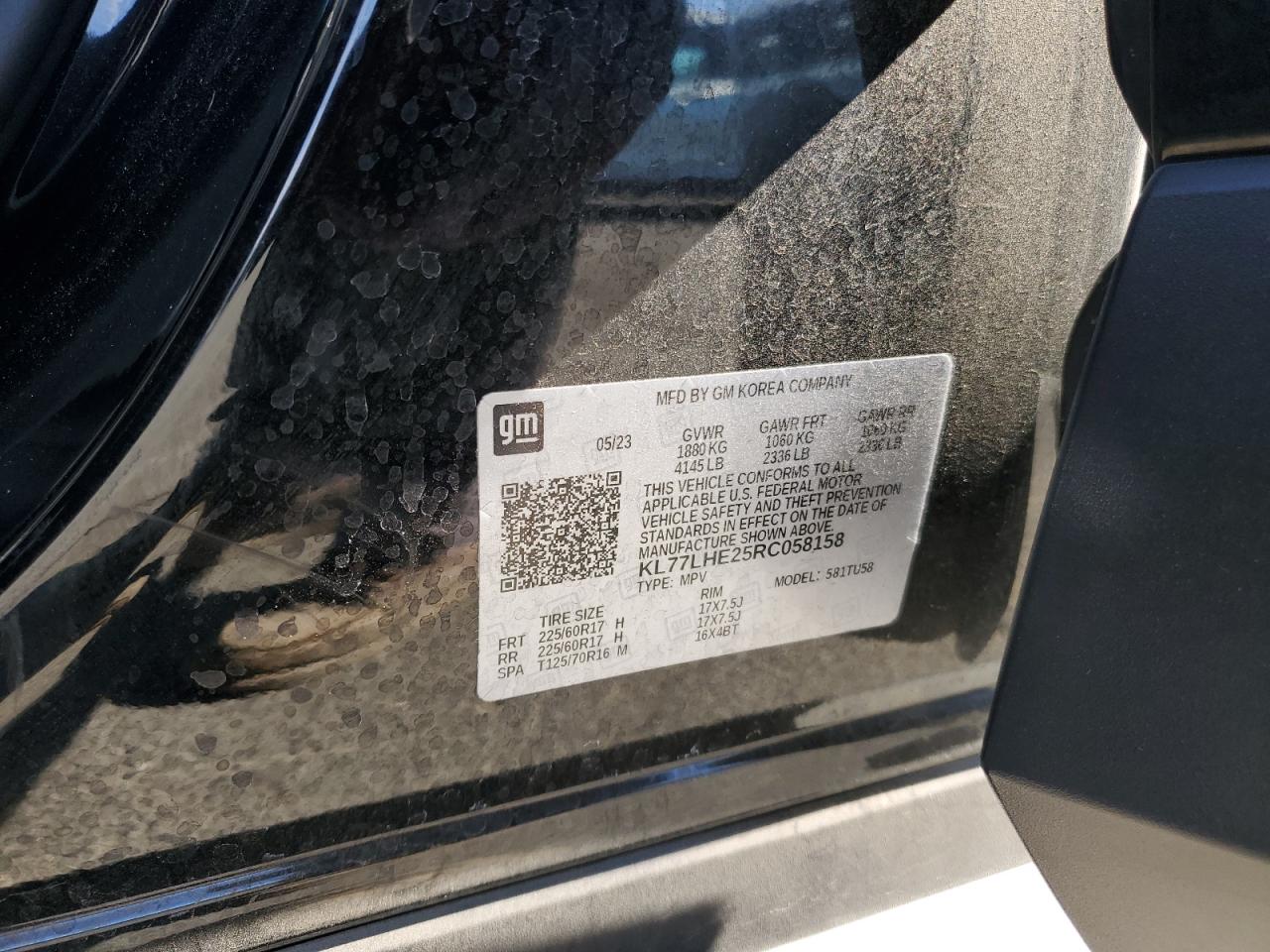 2024 Chevrolet Trax 1Lt VIN: KL77LHE25RC058158 Lot: 80517855