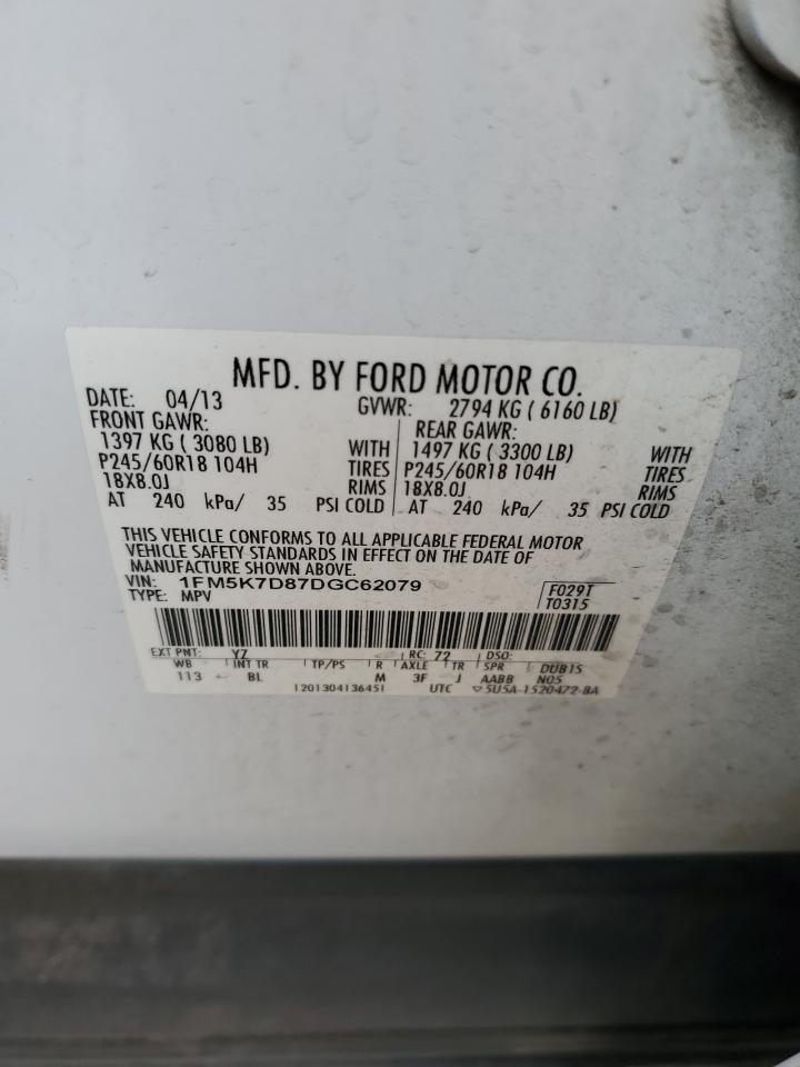 2013 Ford Explorer Xlt VIN: 1FM5K7D87DGC62079 Lot: 81473515