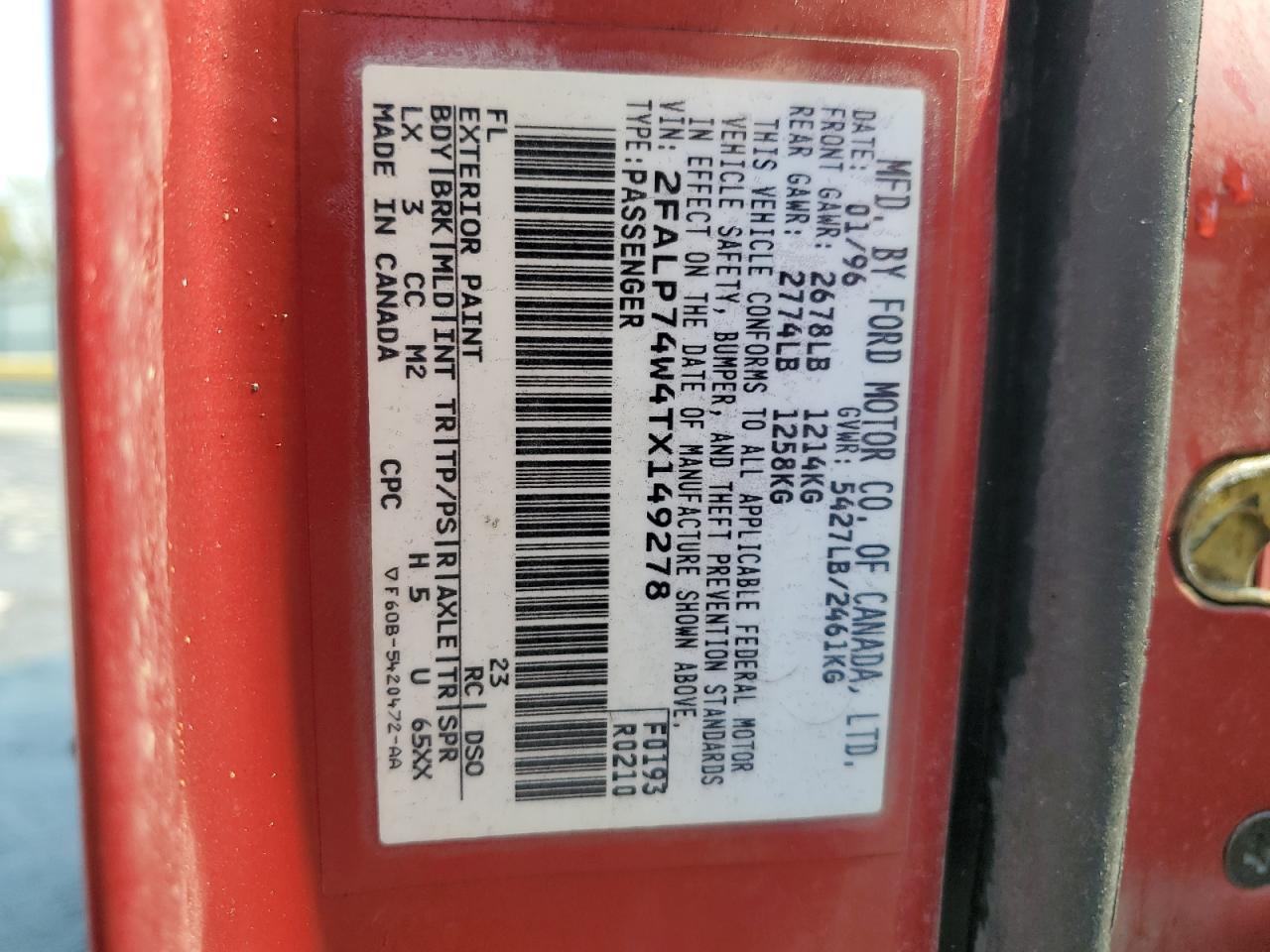 1996 Ford Crown Victoria Lx VIN: 2FALP74W4TX149278 Lot: 80554615