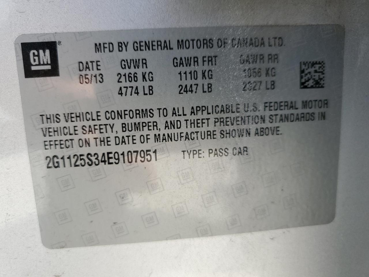 2014 Chevrolet Impala Lt VIN: 2G1125S34E9107951 Lot: 71819865