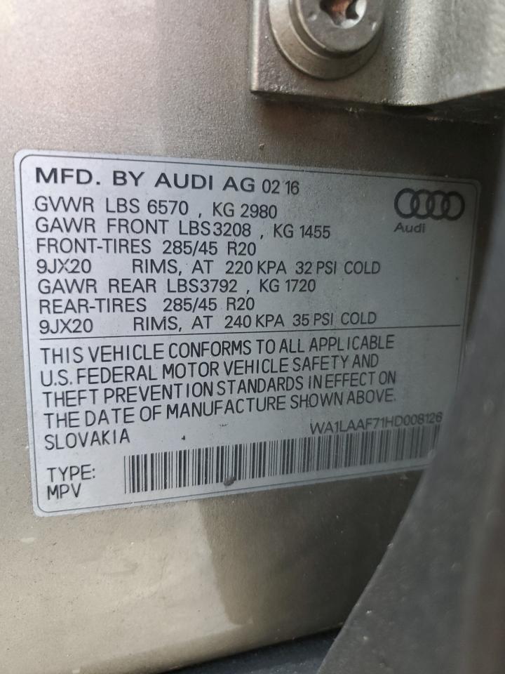 2017 Audi Q7 Premium Plus VIN: WA1LAAF71HD008126 Lot: 81027215