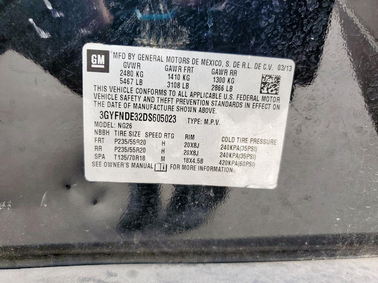 2013 Cadillac Srx Performance Collection VIN: 3GYFNDE32DS605023 Lot: 82124735