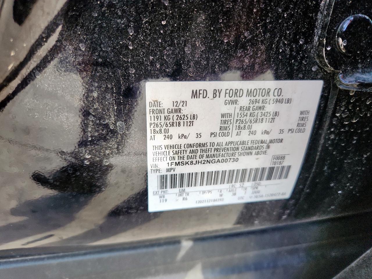 2022 Ford Explorer Timberline VIN: 1FMSK8JH2NGA00730 Lot: 82102825